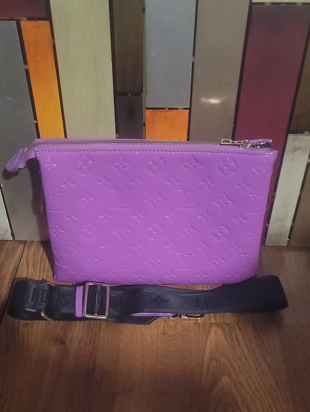 Source Unknown Purple Monogram Zip Pouch with Crossbody  Strap